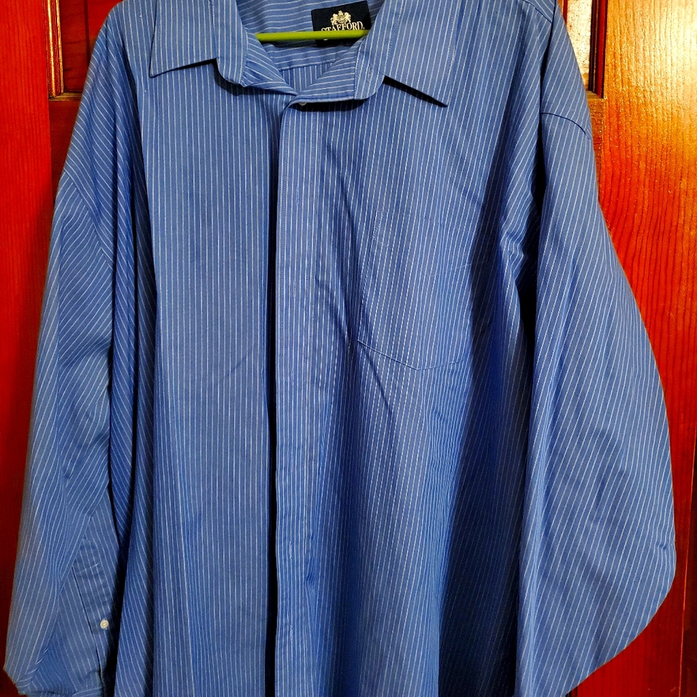 Blue with white pinstripe button down shirt